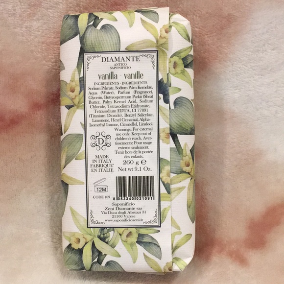 Diamante Vanilla Scented Tripple Milled Vegitable Soap Made in Italy NWT 9.1 oz - Picture 12 of 15